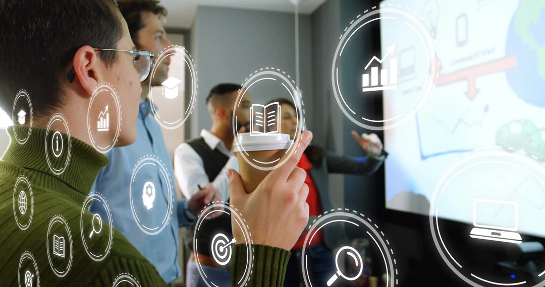 Team Analyzing Data with Digital Interface in Conference Room