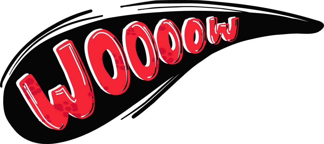 Bold Red Woooow Text with Dynamic Brushstroke on Transparent