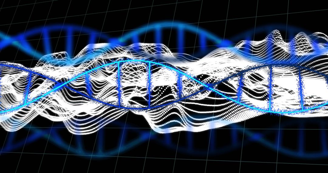 Futuristic DNA Strand with Digital Wave Patterns