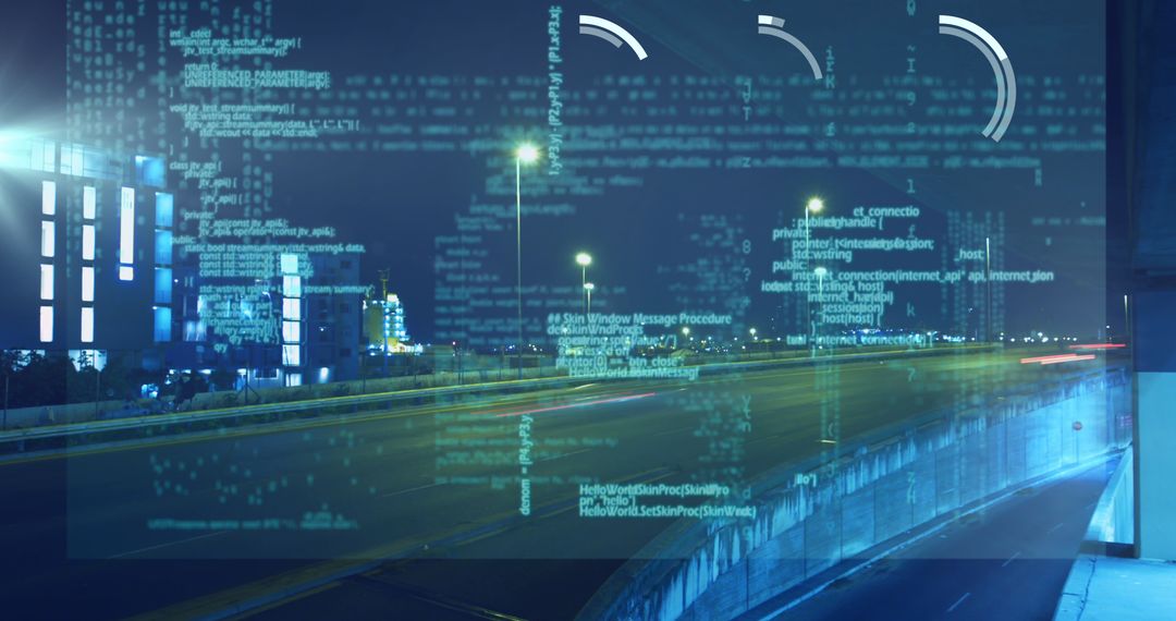Futuristic Data Graphics Over Urban Night Scene