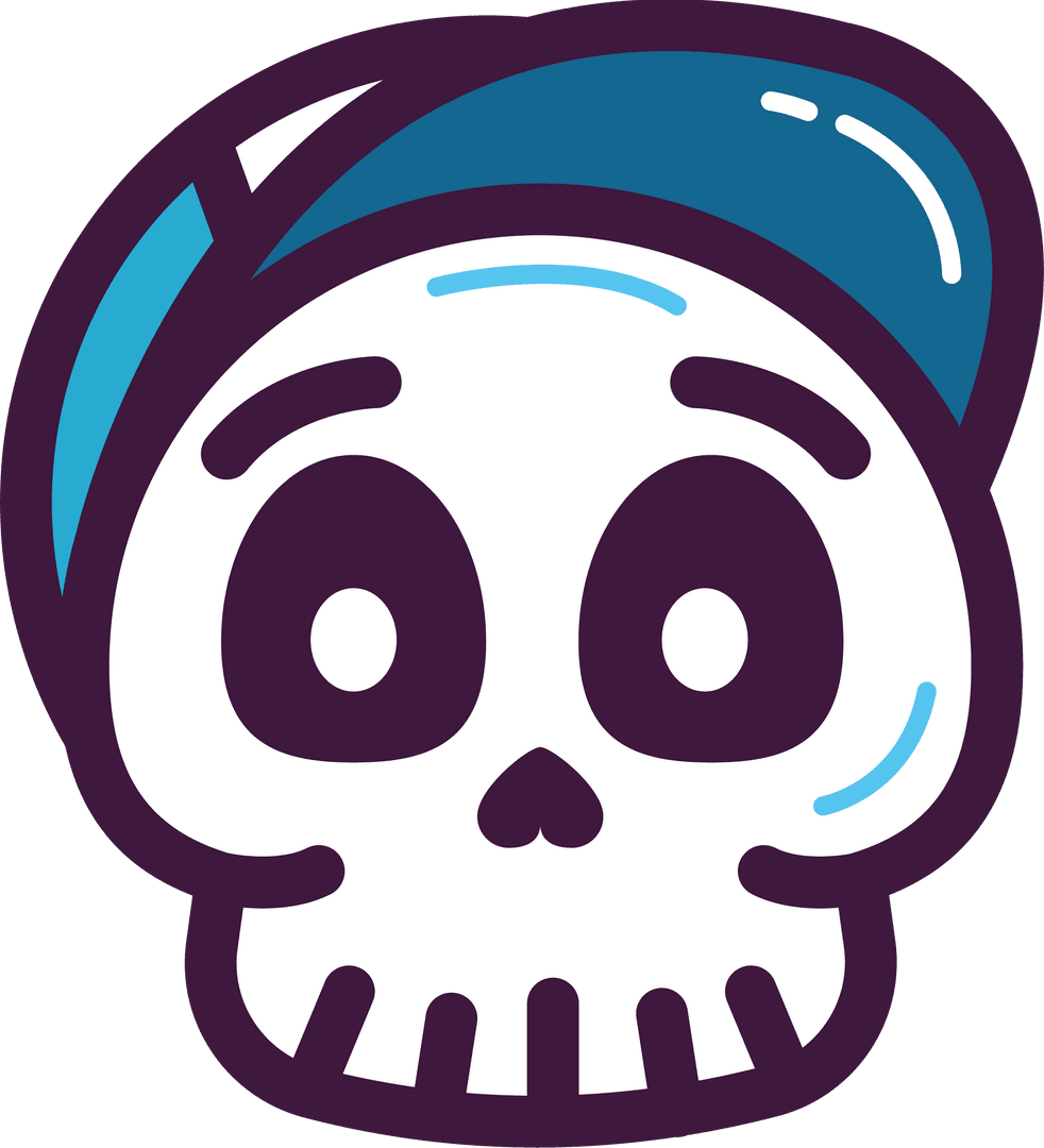 Playful White Cartoon Skull with Blue Cap on Transparent Background