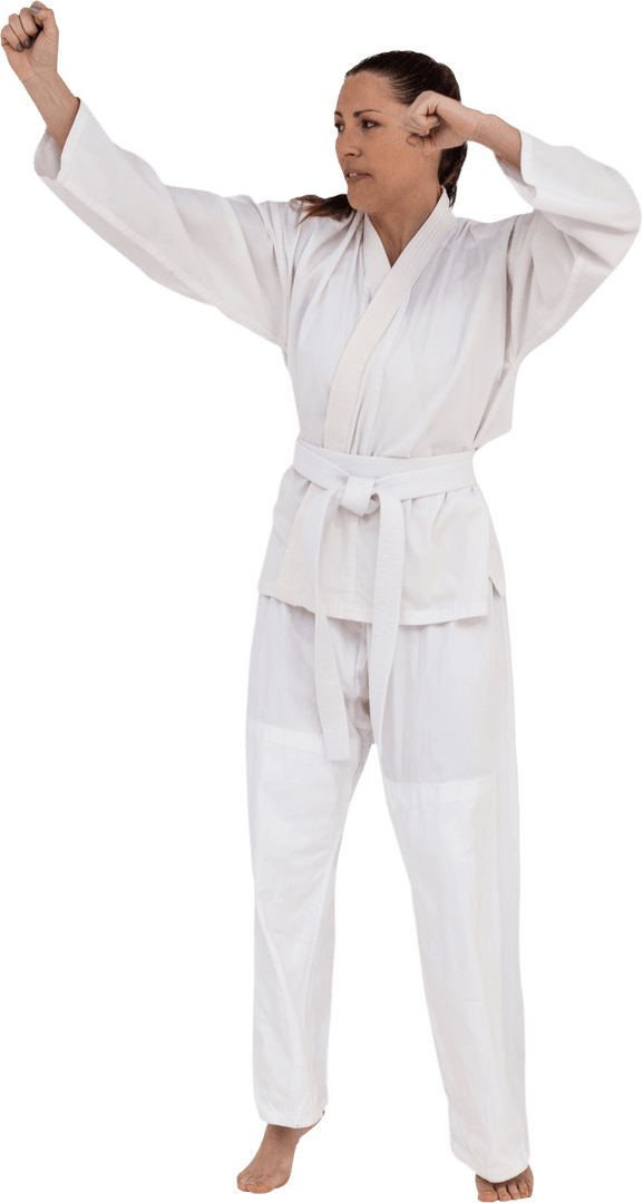 Strong Woman Practicing Martial Arts Techniques with Transparent Background