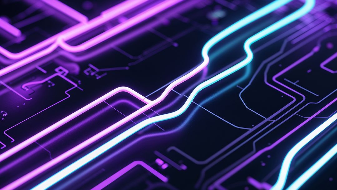 Glowing Neon Circuit Network on Digital Lightning Path