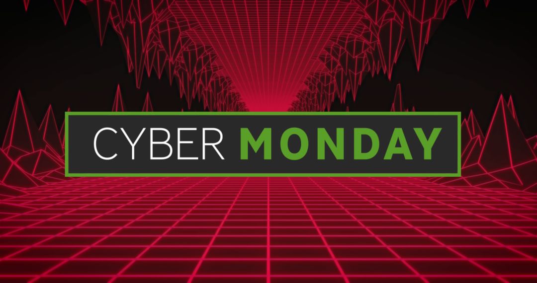 Cyber Monday Promotional Banner with Futuristic Grid Design