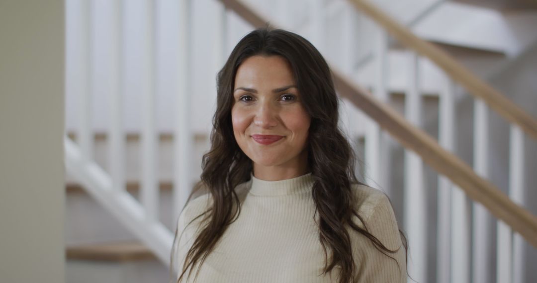 Caucasian Woman Smiling Comfortably at Home