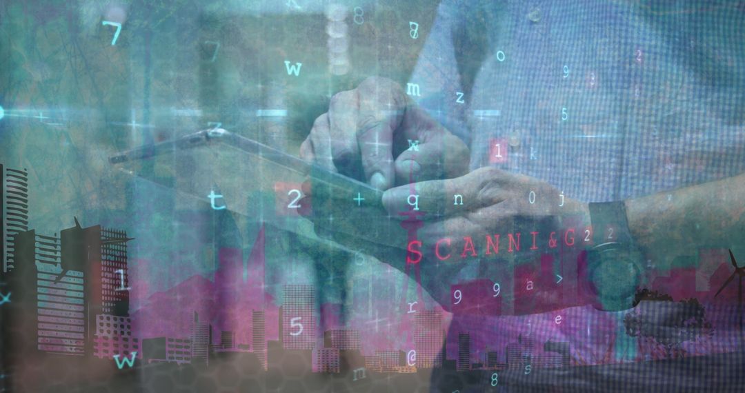 Futuristic Technology Communication with Cityscape Overlay