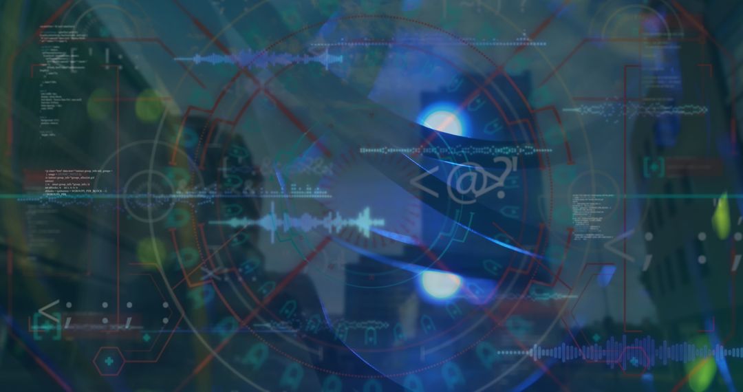 Abstract Digital Data Processing with Tech Icons