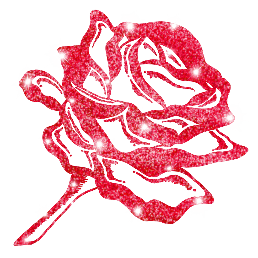 Elegant Red Glitter Rose with Sparkles on Transparent Background