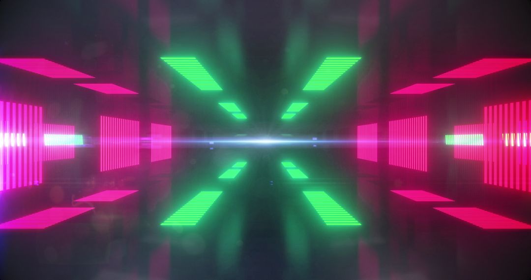 Colorful Neon Tunnel with Pulsating Pink and Green Lights