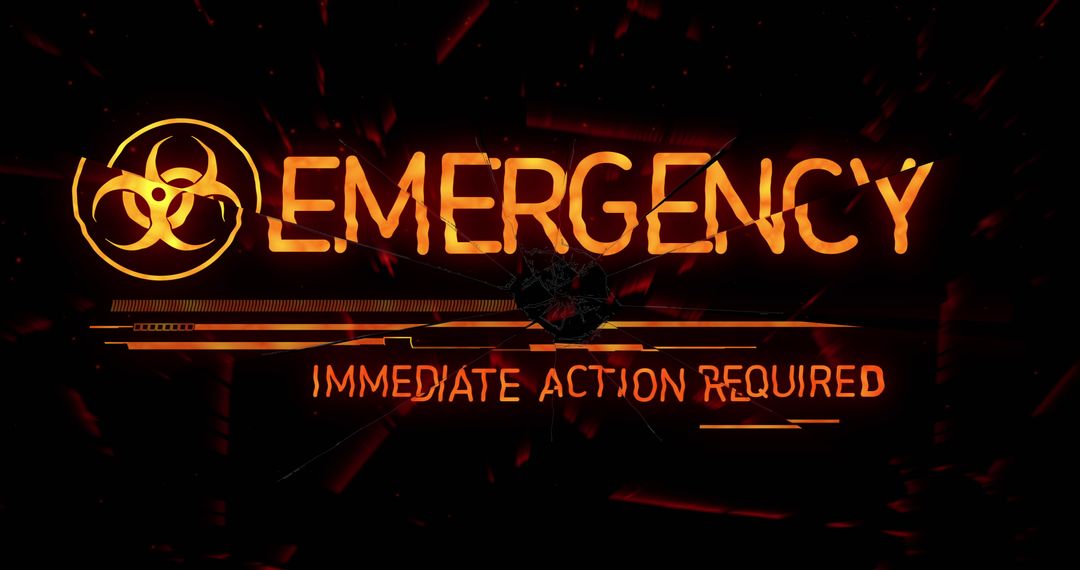 Biohazard Symbol with Emergency Warning Sign in Red on Black