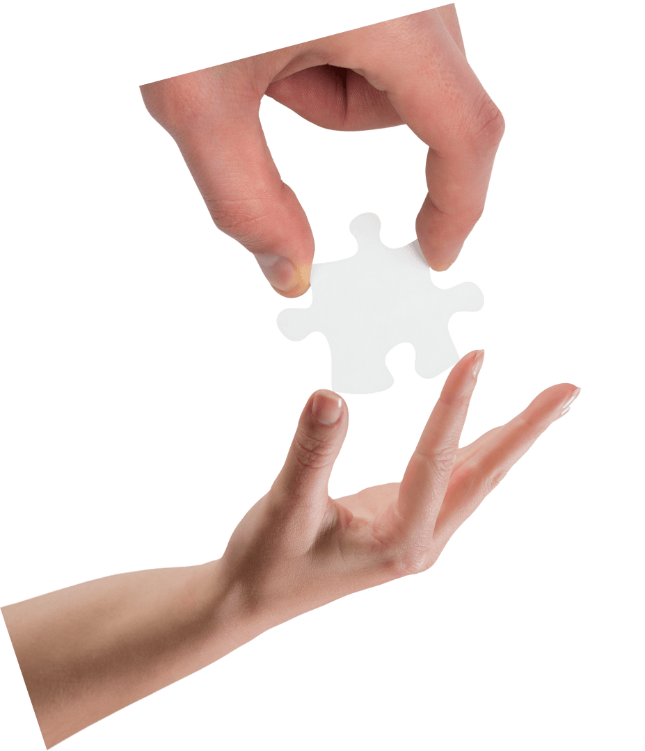 Hands Holding Puzzle Piece on Transparent Background