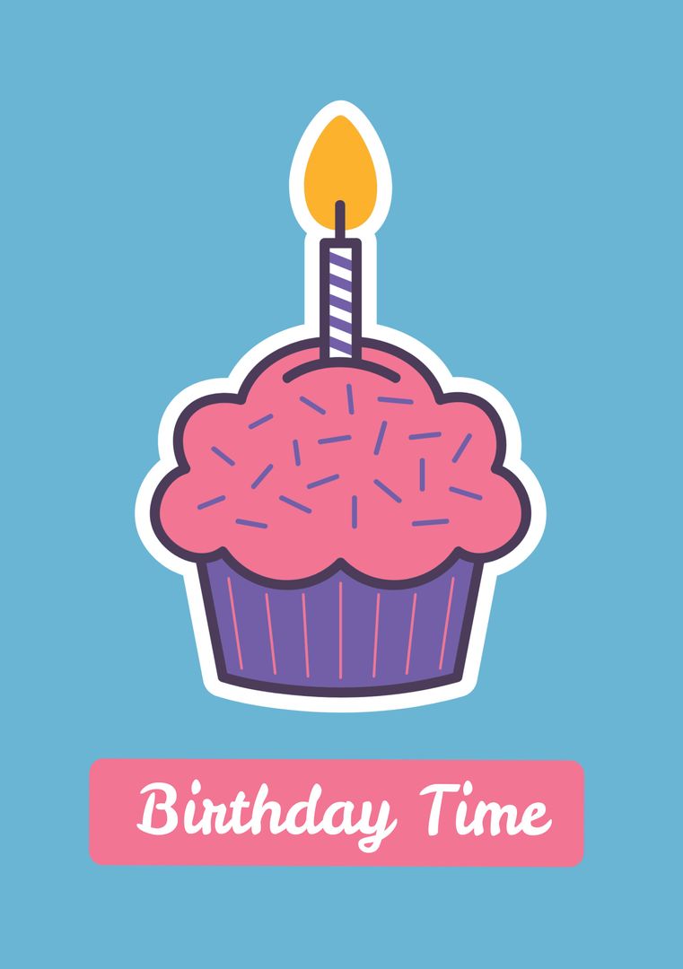 Birthday Cupcake Illustration with Candle on Blue Background - Download Free Stock Templates Pikwizard.com