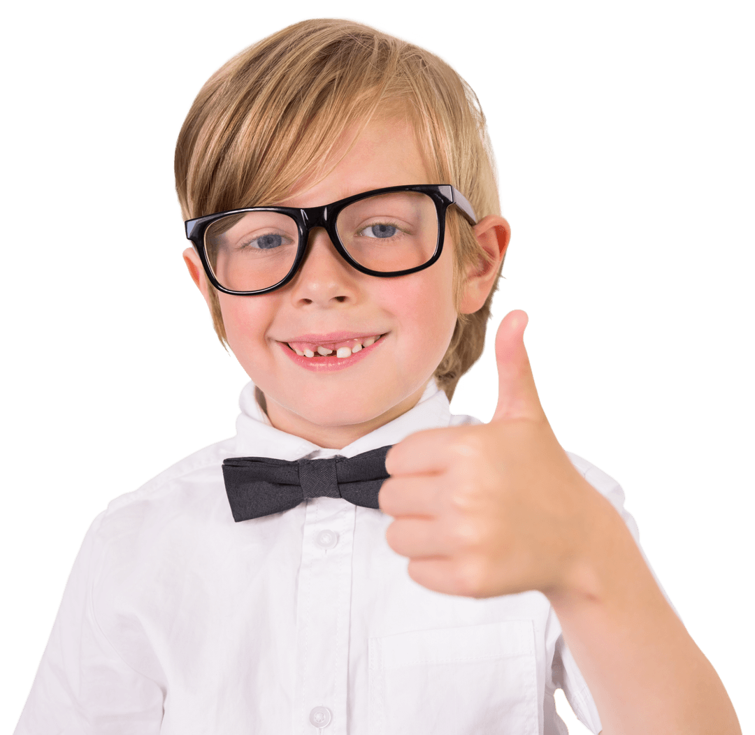 Smiling Schoolboy Giving Thumbs Up on Transparent Background