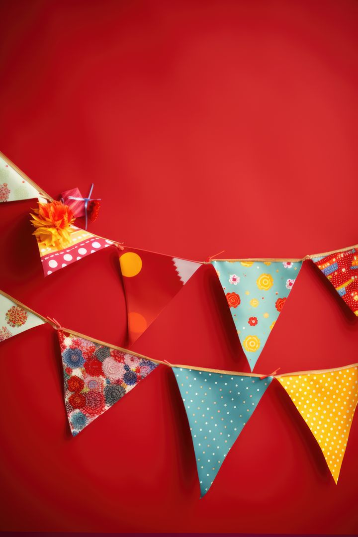 Colorful Party Bunting with Festive Hat on Red Background - Free Images, Stock Photos and Pictures on Pikwizard.com