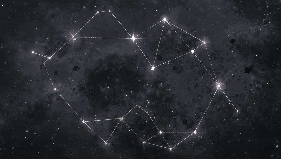 Heart-Shaped Star Constellation Forming Celestial Network with Glowing Nodes