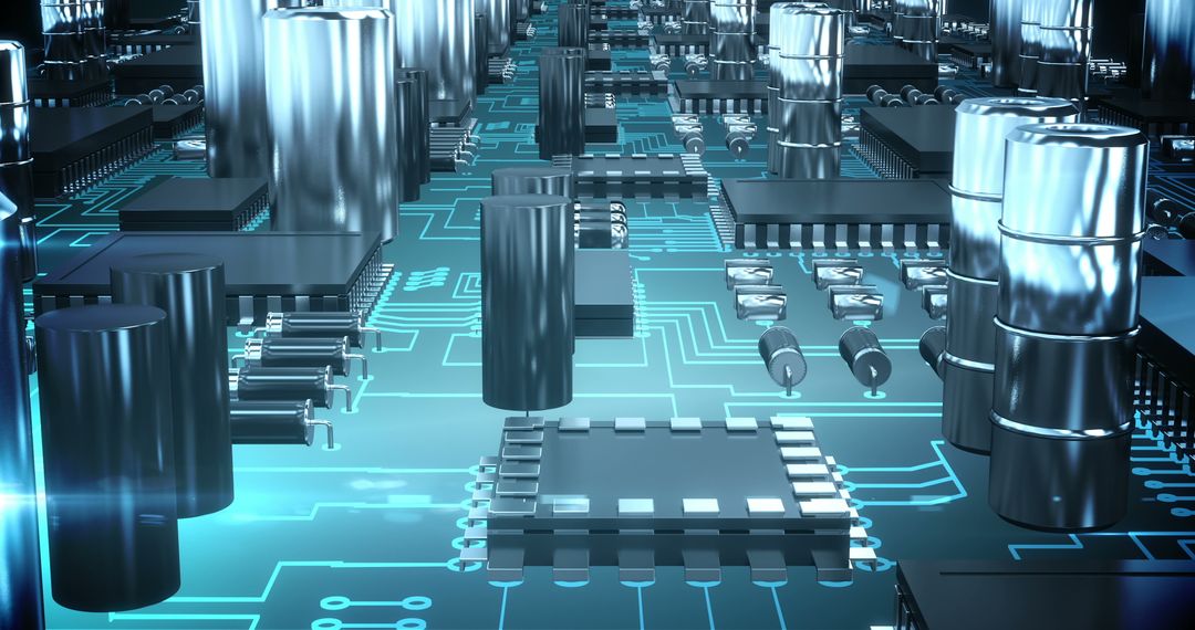 Futuristic Electronic Circuit Board With Blue Glow