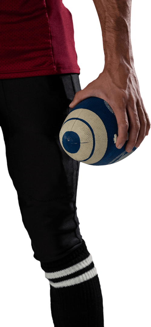 Transparent Close-up of Athlete Gripping Ball in Sports Attire