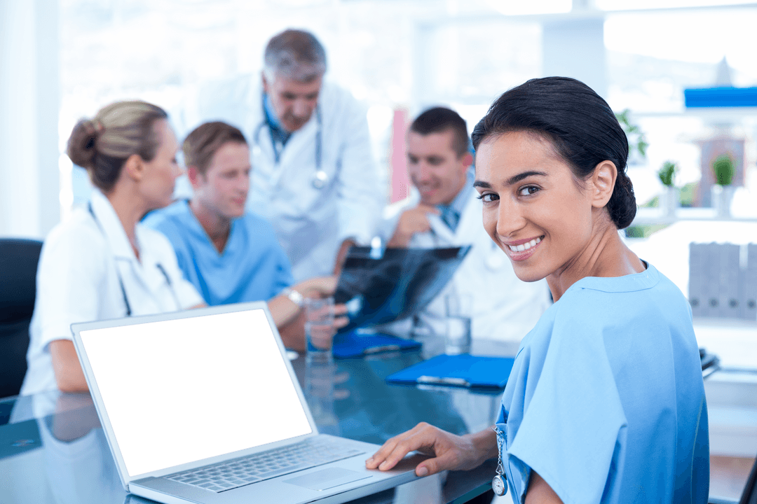Transparent Interaction in Modern Medical Office with Smiling Doctor
