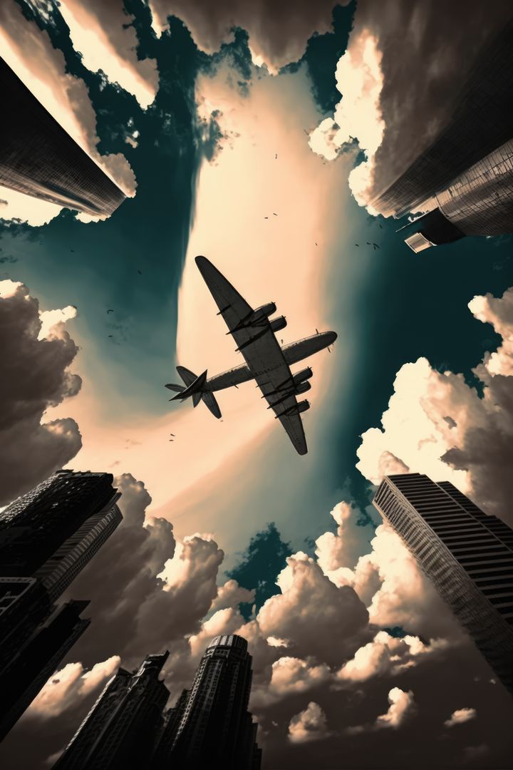 Cityscape of modern skyscrapers over airplane on sky and clouds, using generative ai technology - Free Images, Stock Photos and Pictures on Pikwizard.com
