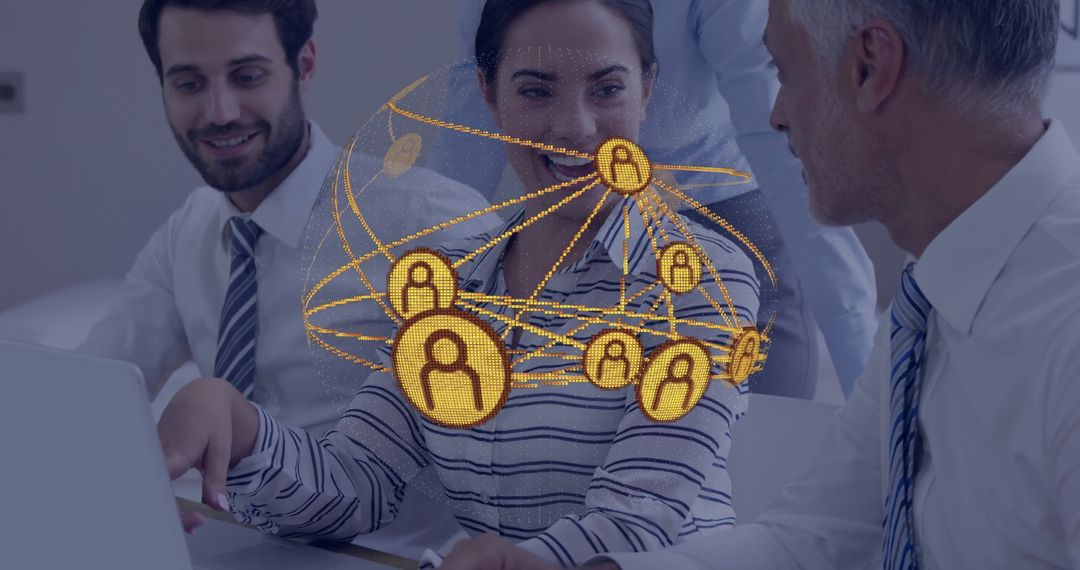 Business Team Collaborating with Digital Networking Overlay