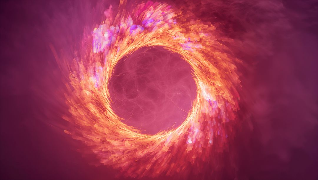 Radiant Magenta Energy Vortex Rotating with Fiery Ring and Glowing Particles