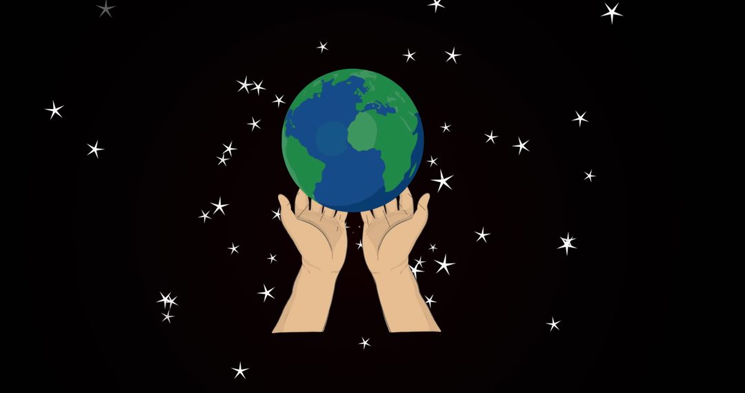 Hands Holding Globe Amidst Stars Illustrating Global Unity