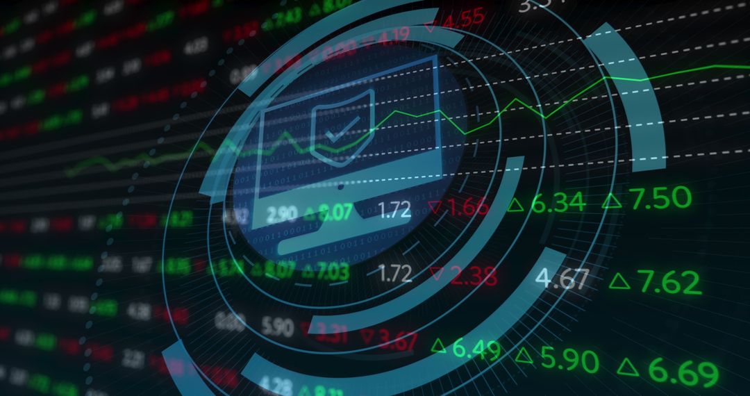 Futuristic Stock Market Interface with Security Shield