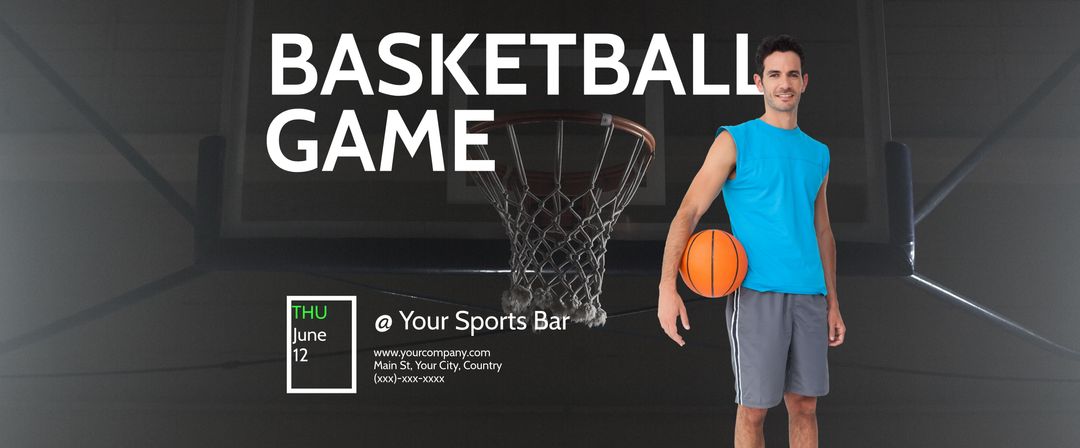 Basketball Game Promotional Banner with Confident Player - Download Free Stock Templates Pikwizard.com