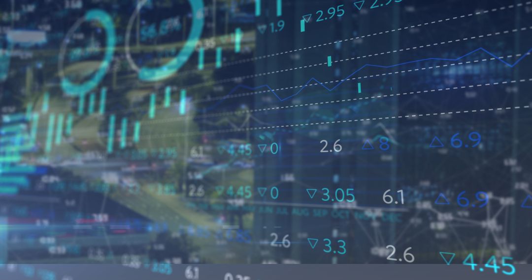 Financial Data Visualizations Over Cityscape, Global Economy Concept
