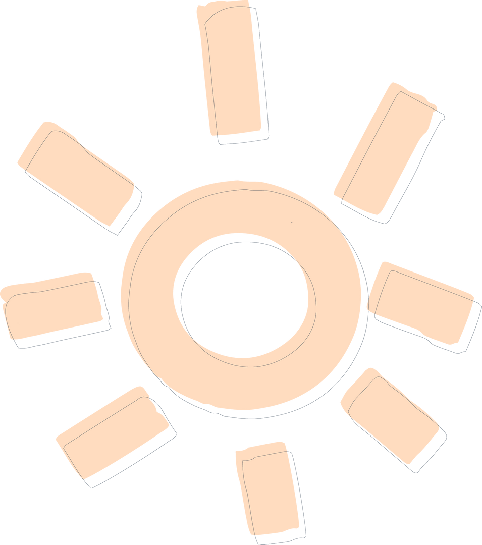 Sunburst Motif with Beige Ring and Rays on Transparent Background