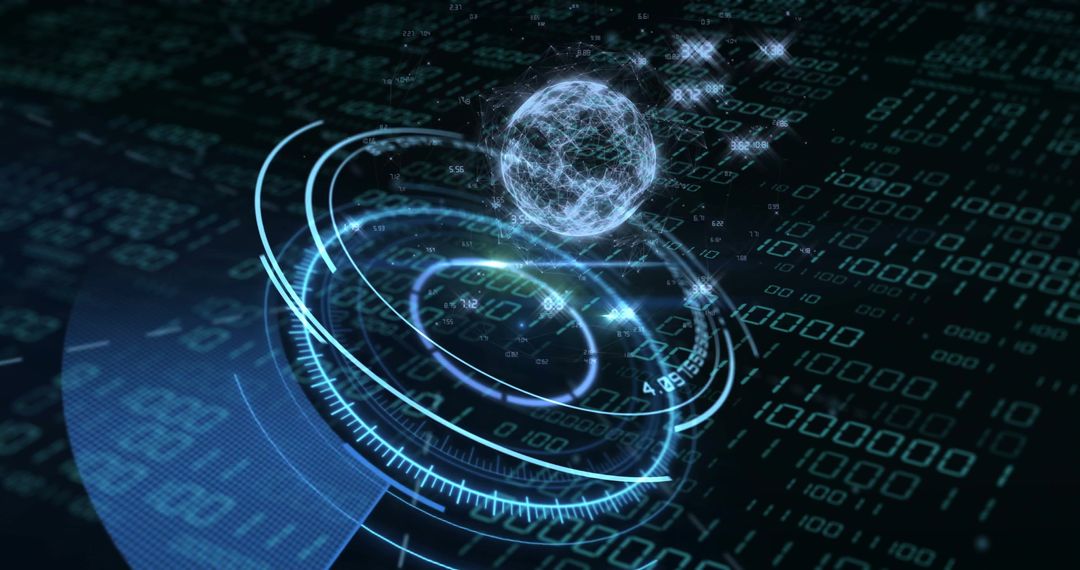 Abstract Digital Globe with Binary Code and Data Rings