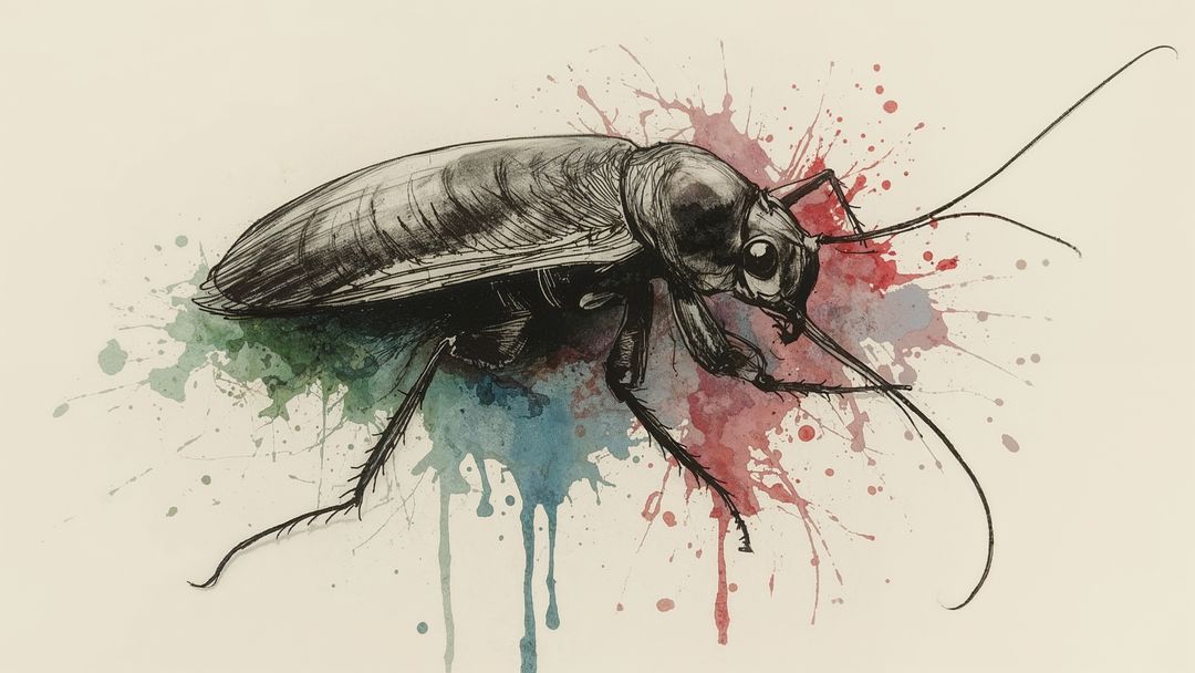 Dynamic Cockroach Art with Colorful Watercolor Splashes