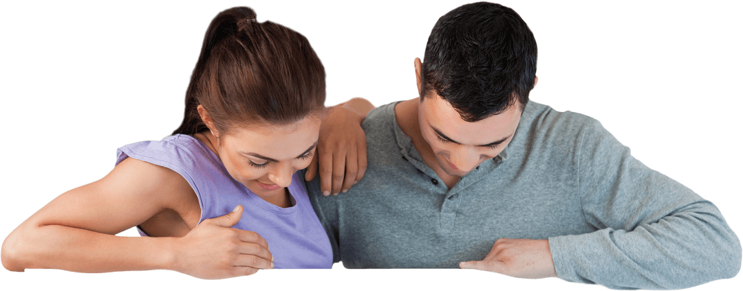 Young Couple Displaying Blank Card with Transparent Background