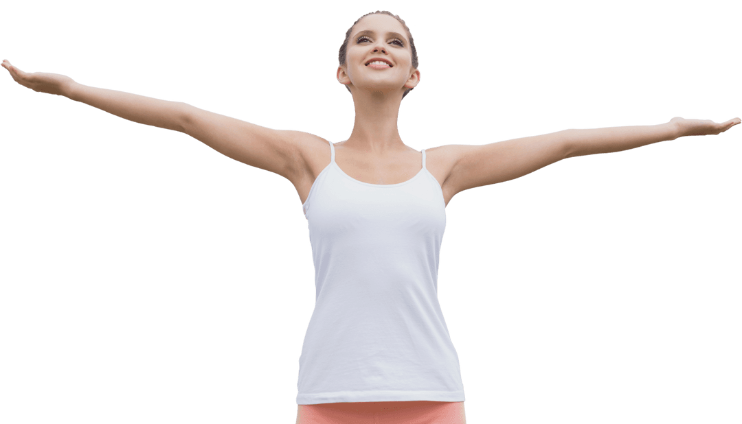 Confident Young Woman Relaxing with Open Arms on Transparent Background