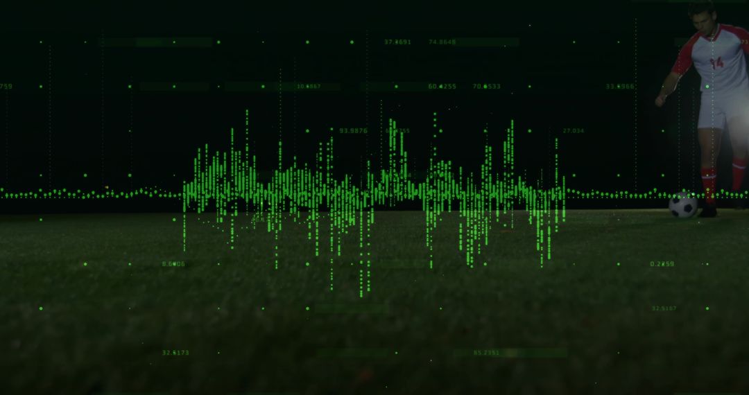 Soccer Player with Digital Data Waveform Overlay