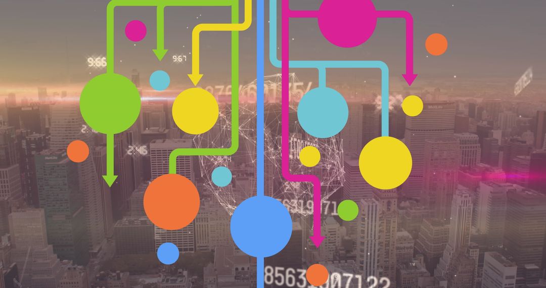 Abstract Data Flow Over Cityscape Represents Digital Business Interface