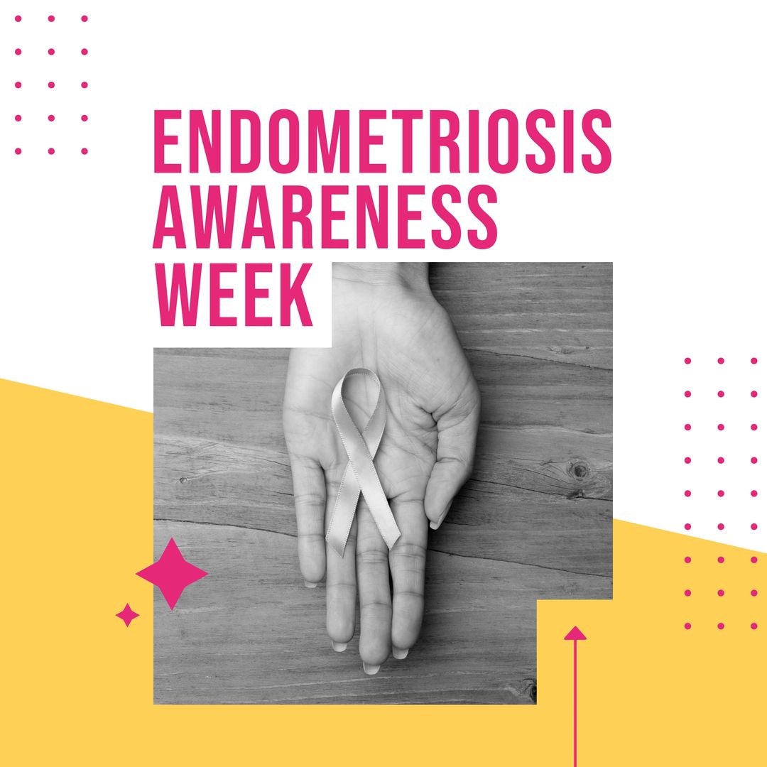 Composition of endometriosis awareness week text with woman's hand and ribbon - Download Free Stock Templates Pikwizard.com