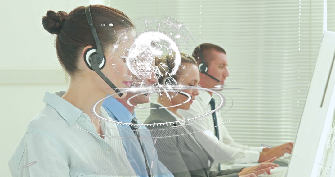 Call Center Team with Global Connections Hologram