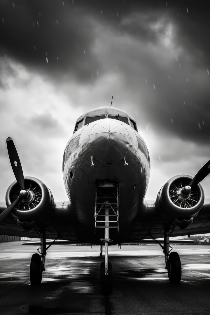 Airplane on runway with clouds in black and white, created using generative ai technology - Free Images, Stock Photos and Pictures on Pikwizard.com