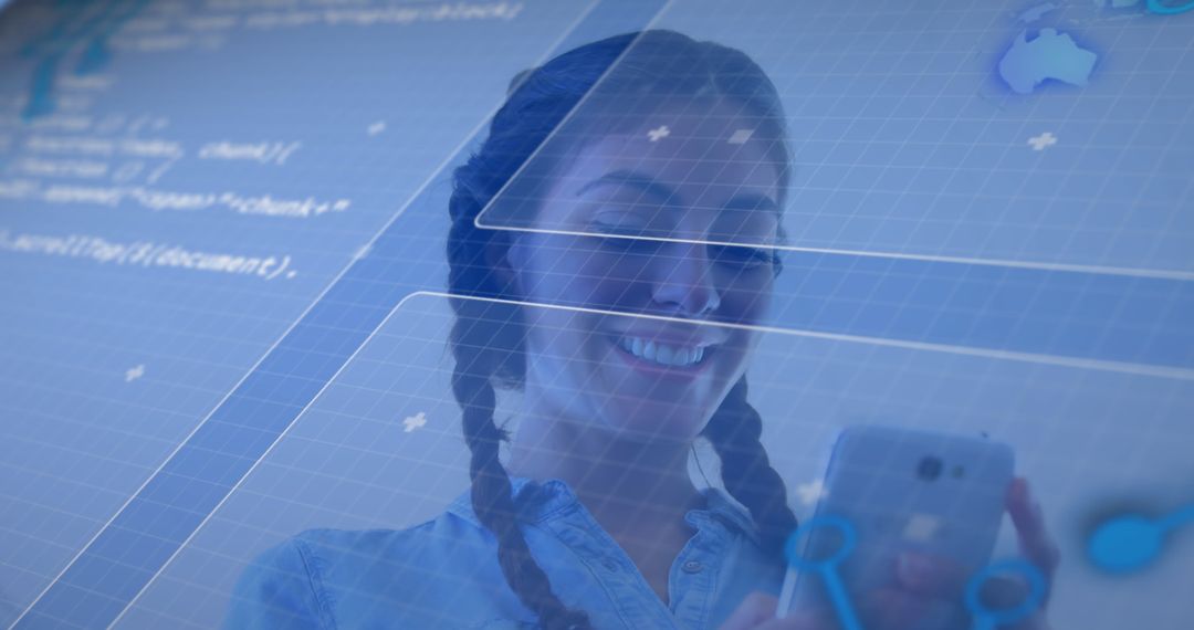 Woman Engaging with Digital Interface via Smartphone