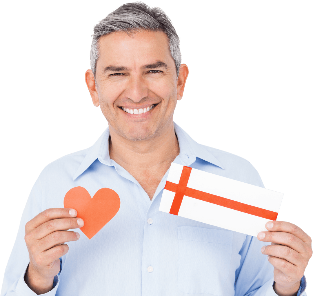 Happy Man Holding Papercut Heart and Present with Relief Art Icon