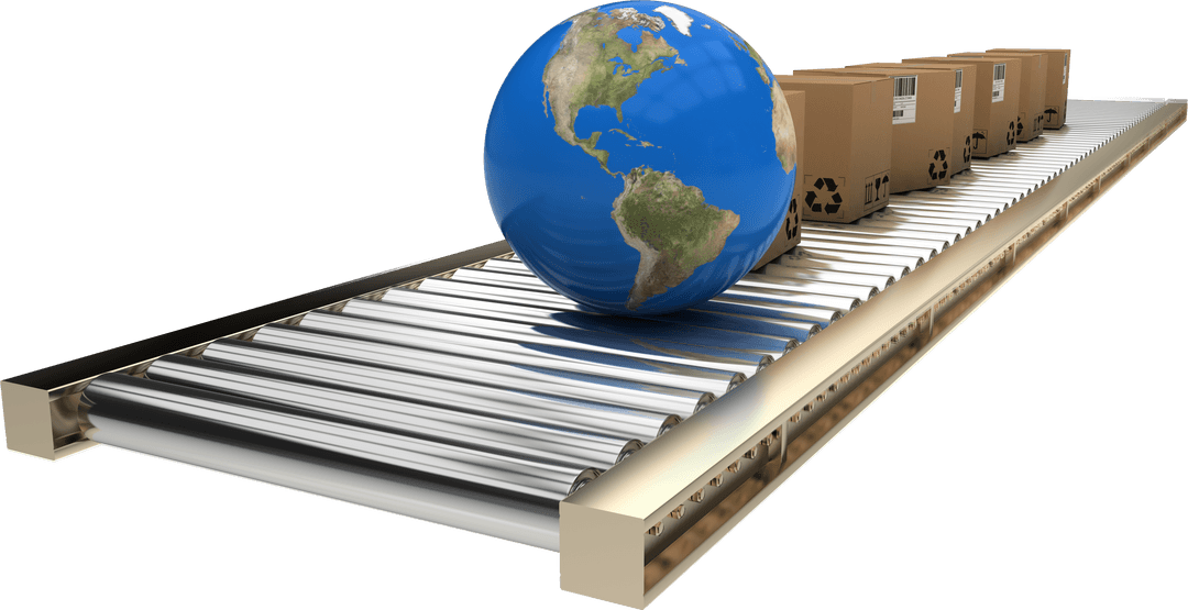 Transparent Global Logistics Concept with Conveyor Belt