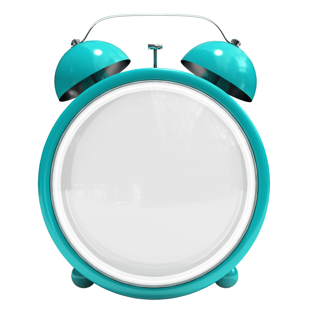 Transparent Turquoise Retro Alarm Clock Isolated Background