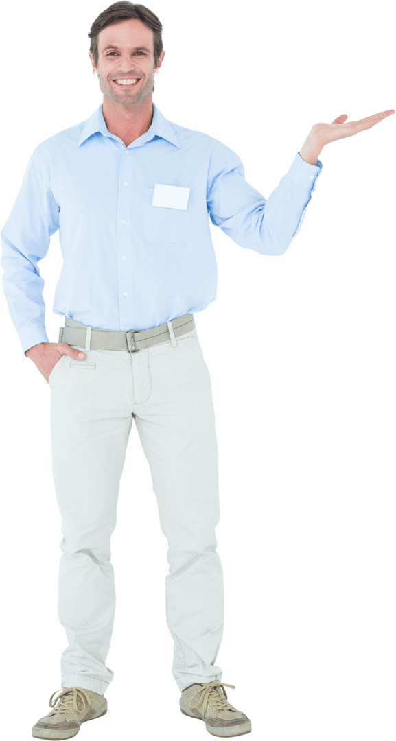 Businessman Gesturing Confidently on Transparent Background