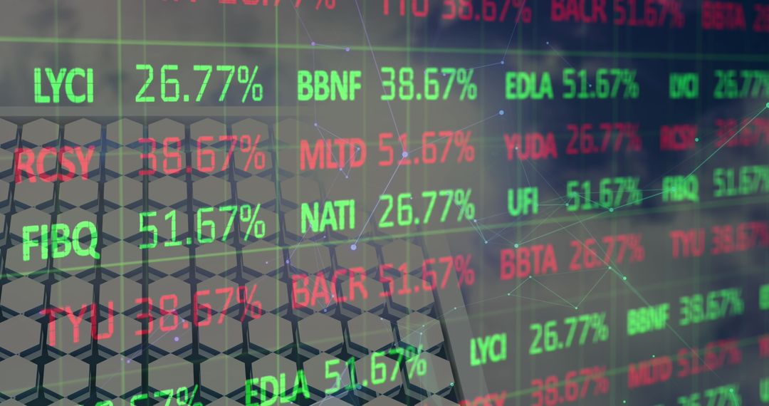 Digital Financial Market Display with Data Metrics Overlay