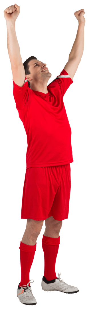 Triumphant Football Player in Red Uniform Transparent Background