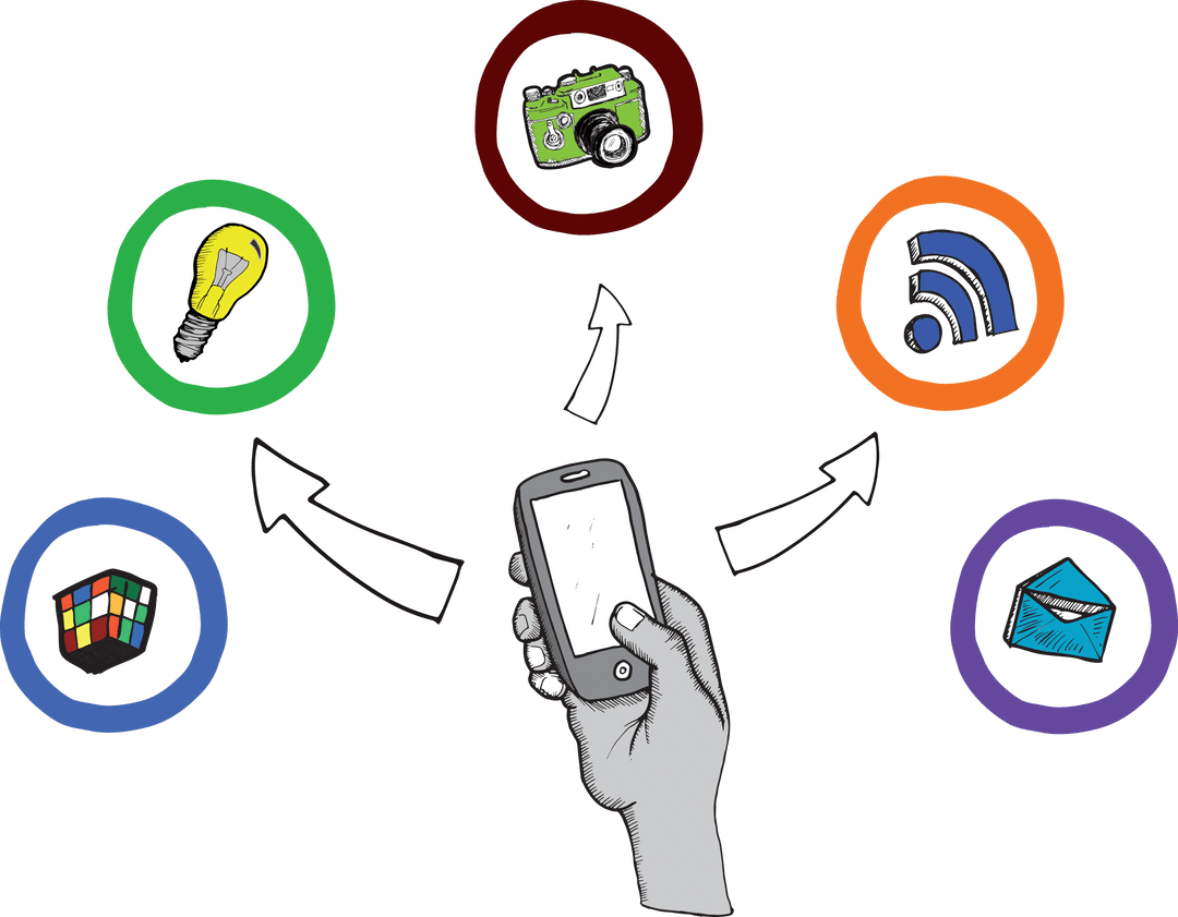 Hand Holding Smartphone with Digital Icons on Transparent Background