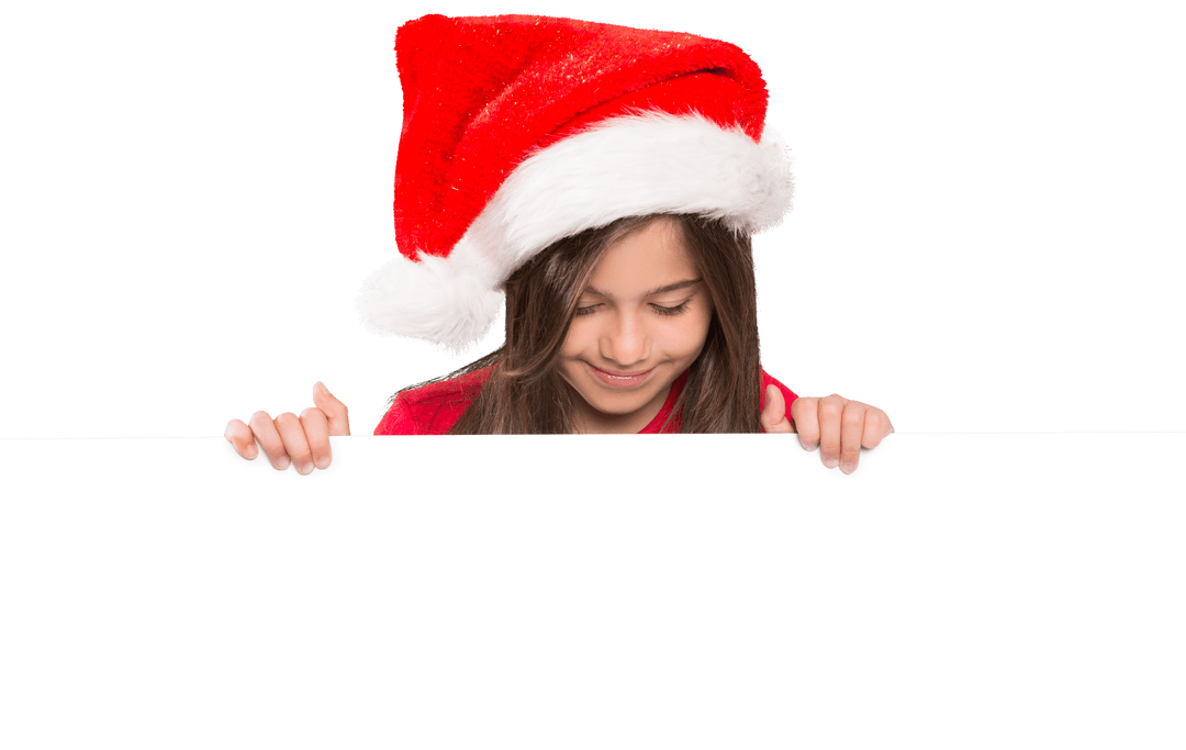 Transparent Christmas Card with Smiling Girl in Santa Hat