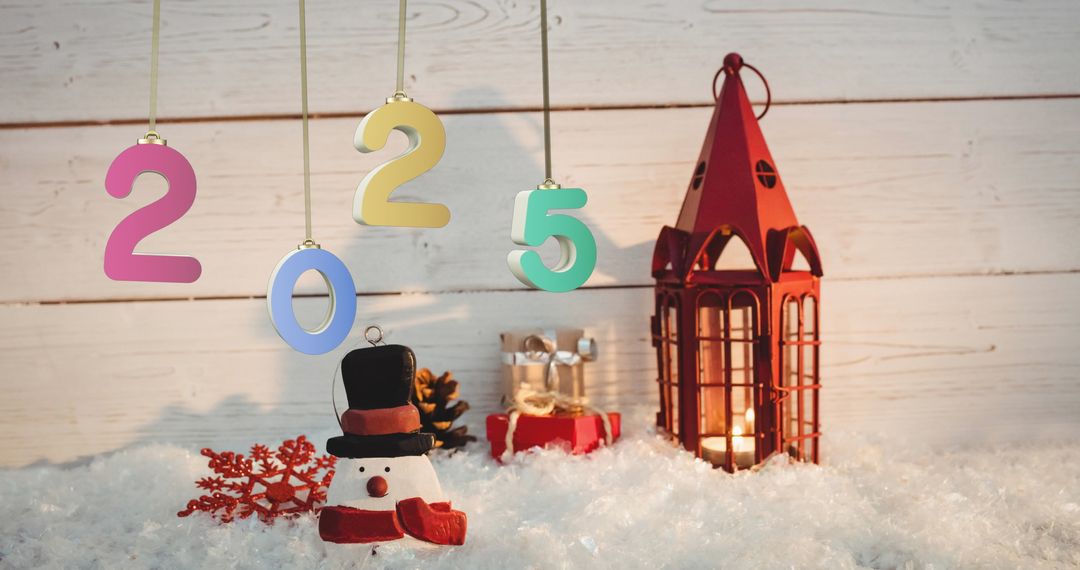 Festive 2025 New Year Decoration with Snowman and Lantern