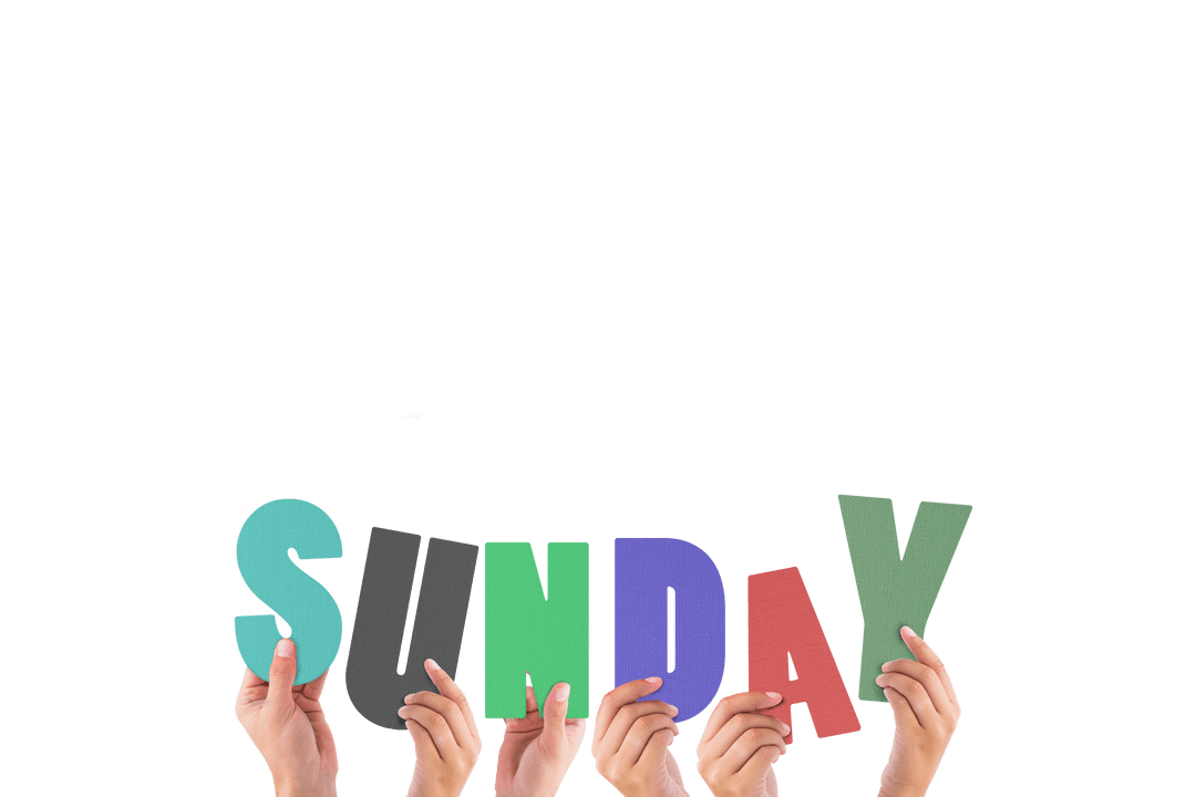 Transparent Hands Holding Colorful Word Sunday